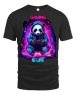 Gaming Is Life Panda Gamer T-Shirt - black t-shirt on white background