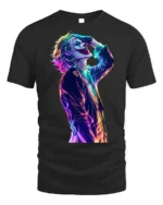 Neon Joker Art Comic Fan T-Shirt - black t-shirt on white background
