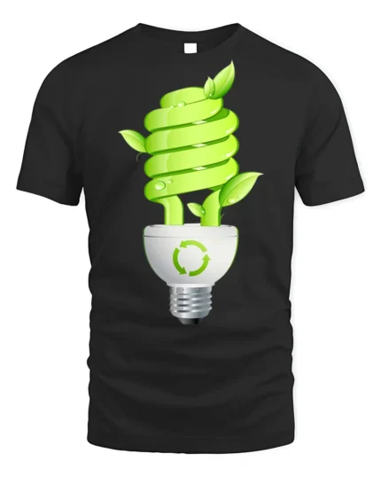Eco-Friendly CFL Bulb Green Earth T-Shirt - black t-shirt on white background