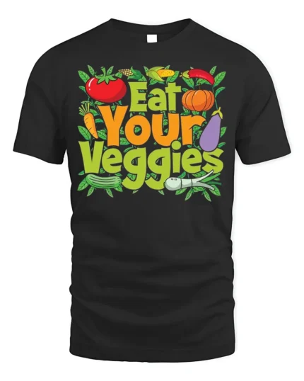 Eat Your Veggies Healthy Diet T-Shirt - black t-shirt on white background