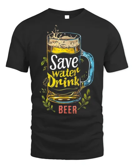 Save Water Drink Beer Funny T-Shirt - black t-shirt on white background