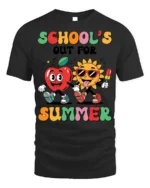 School’s Out For Summer Apple Sun T-Shirt - black t-shirt on white background