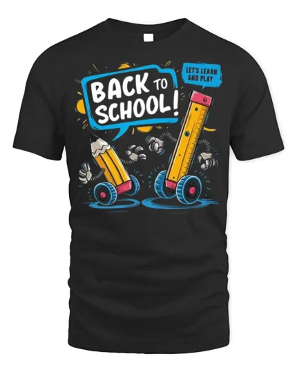 Back To School Pencil Ruler Fun T-Shirt - black t-shirt on white background