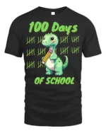 100 Days of School Dinosaur Tally T-Shirt - black t-shirt on white background