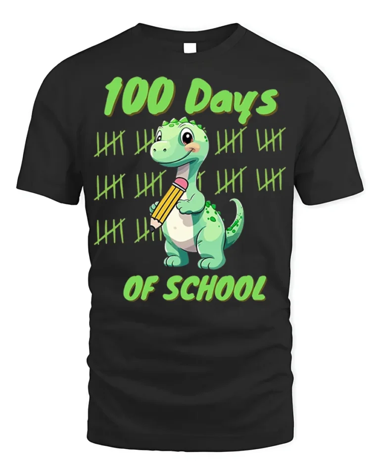 100 Days of School Dinosaur Tally T-Shirt - black t-shirt on white background