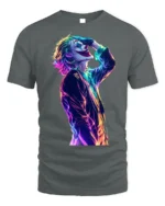 Neon Joker Art Comic Fan T-Shirt - gray t-shirt on white background