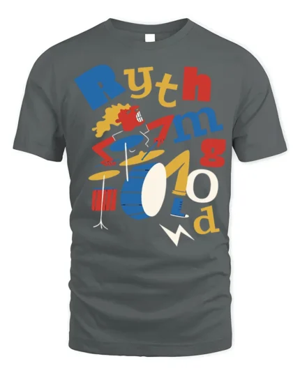 Rhythm God Drummer Music T-Shirt - gray t-shirt on white background