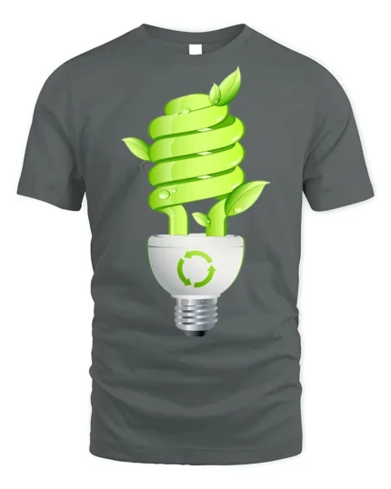 Eco-Friendly CFL Bulb Green Earth T-Shirt - gray t-shirt on white background