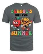 School’s Out For Summer Apple Sun T-Shirt - gray t-shirt on white background