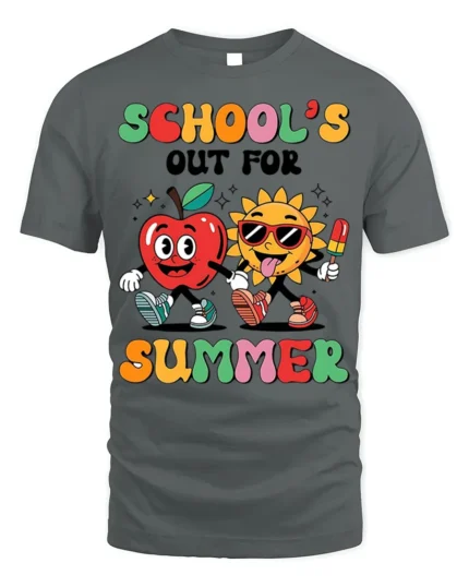 School’s Out For Summer Apple Sun T-Shirt - gray t-shirt on white background