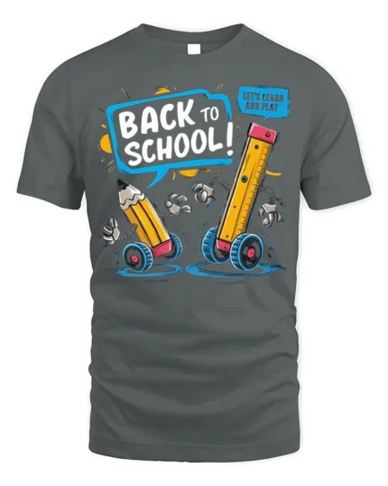 Back To School Pencil Ruler Fun T-Shirt - gray t-shirt on white background