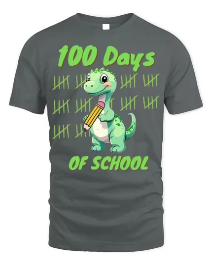 100 Days of School Dinosaur Tally T-Shirt - gray t-shirt on white background