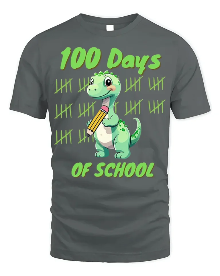 100 Days of School Dinosaur Tally T-Shirt - gray t-shirt on white background