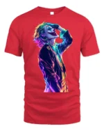 Neon Joker Art Comic Fan T-Shirt - red t-shirt on white background