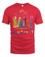 Equality and Inclusivity Pride Book T-Shirt - red t-shirt on white background
