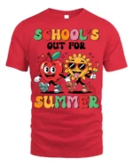 School’s Out For Summer Apple Sun T-Shirt - red t-shirt on white background