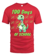 100 Days of School Dinosaur Tally T-Shirt - red t-shirt on white background