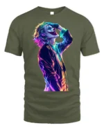 Neon Joker Art Comic Fan T-Shirt - military green t-shirt on white background