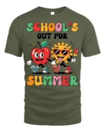School’s Out For Summer Apple Sun T-Shirt - military green t-shirt on white background