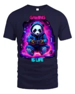 Gaming Is Life Panda Gamer T-Shirt - navy t-shirt on white background