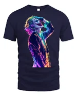 Neon Joker Art Comic Fan T-Shirt - navy t-shirt on white background
