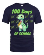100 Days of School Dinosaur Tally T-Shirt - navy t-shirt on white background