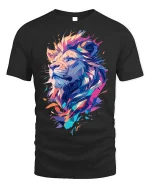 Abstract Lion Majesty T-Shirt Colorful Animal Tee - black t-shirt on white background
