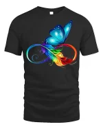 Butterfly Infinity Feather T-Shirt Colorful Nature Tee - black t-shirt on white background