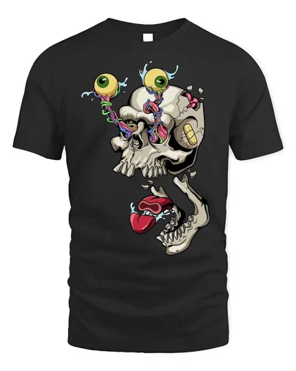 Googly Eye Skull T-Shirt Funny Macabre Tee - black t-shirt on white background
