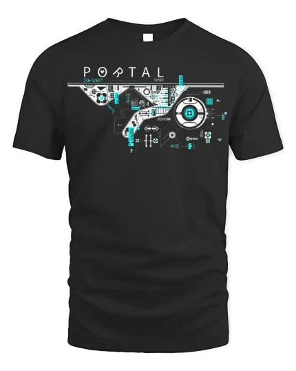 Sci-Fi Portal Tech Circuit T-Shirt Gamer Tee - black t-shirt on white background