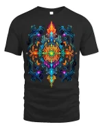 Vibrant Psychedelic Mandala T-Shirt Artistic Tee - black t-shirt on white background