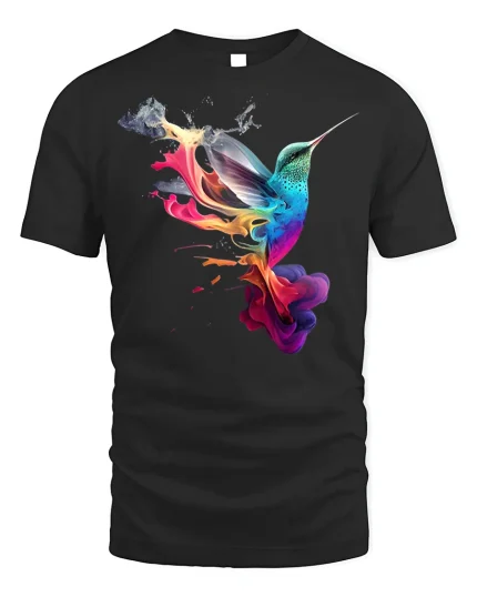 Watercolor Hummingbird T-Shirt Artistic Bird Tee - black t-shirt on white background