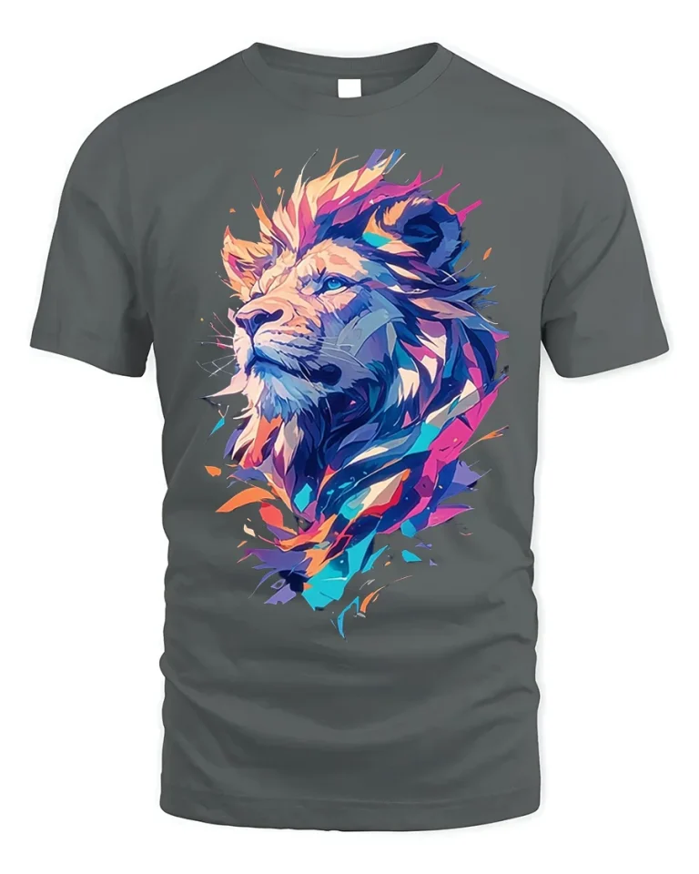Abstract Lion Majesty T-Shirt Colorful Animal Tee - gray t-shirt on white background