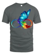 Butterfly Infinity Feather T-Shirt Colorful Nature Tee - gray t-shirt on white background