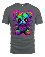 Neon Patchwork Teddy T-Shirt Cute Goth Bear Tee - gray t-shirt on white background