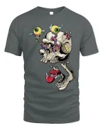 Googly Eye Skull T-Shirt Funny Macabre Tee - gray t-shirt on white background
