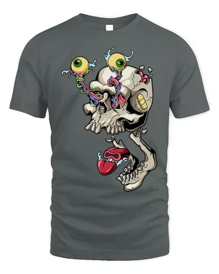 Googly Eye Skull T-Shirt Funny Macabre Tee - gray t-shirt on white background