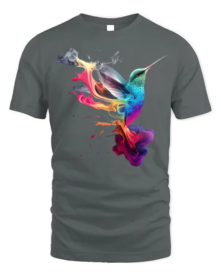Watercolor Hummingbird T-Shirt Artistic Bird Tee - gray t-shirt on white background