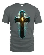 Glowing Ornate Cross T-Shirt Spiritual Faith Tee - gray t-shirt on white background