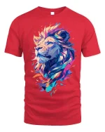Abstract Lion Majesty T-Shirt Colorful Animal Tee - red t-shirt on white background
