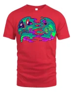 Melting Skull Duo T-Shirt Neon Skeleton Tee - red t-shirt on white background