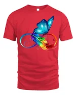Butterfly Infinity Feather T-Shirt Colorful Nature Tee - red t-shirt on white background