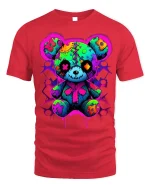 Neon Patchwork Teddy T-Shirt Cute Goth Bear Tee - red t-shirt on white background