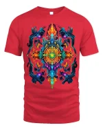Vibrant Psychedelic Mandala T-Shirt Artistic Tee - red t-shirt on white background