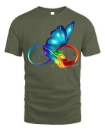 Butterfly Infinity Feather T-Shirt Colorful Nature Tee - military green t-shirt on white background