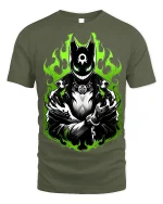 Neon Flame Masked Figure T-Shirt Edgy Graphic Tee - military green t-shirt on white background
