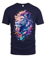 Abstract Lion Majesty T-Shirt Colorful Animal Tee - navy t-shirt on white background