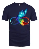 Butterfly Infinity Feather T-Shirt Colorful Nature Tee - navy t-shirt on white background
