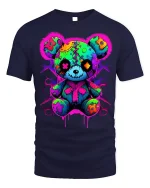 Neon Patchwork Teddy T-Shirt Cute Goth Bear Tee - navy t-shirt on white background