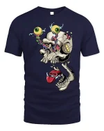 Googly Eye Skull T-Shirt Funny Macabre Tee - navy t-shirt on white background